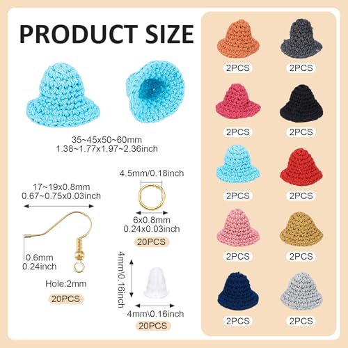 20 st. Garens van wol Hoed Dangle oorbellen maken Kits Kleurrijke geweven hoed bengelen Charms Mooie Mini Hoed ornamenten met oor haken voor DIY oorring sleutelhangers sieraden maken 4