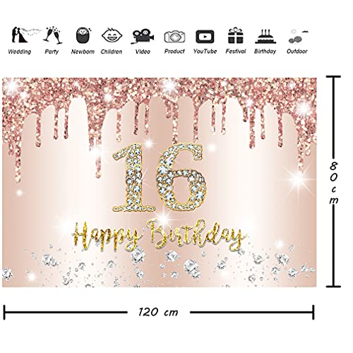 16e verjaardag meisje decoratie, 16e verjaardag Banner Rose Gold, 16e verjaardag stof sign poster, 16e verjaardag achtergrond Banner meisje verjaardag feest decoratie