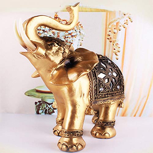 Elegant standbeeld Resin Feng Shui Gold Sculpture Wealth Lucky Elephant Figurine met koffer omhoog voor thuis kantoor decoratie (9*9cm S) 3