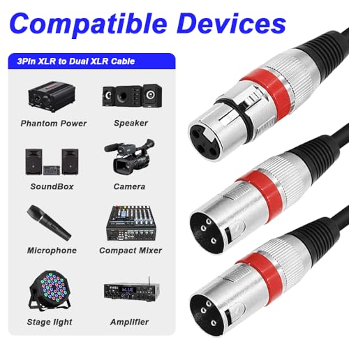 XLR 1 tot 2 Microfoon Splitterkabel, Symmetrische Y-microfoonkabel XLR Bushing naar dubbele XLR-plug, Symmetrische plug (45cm) 3
