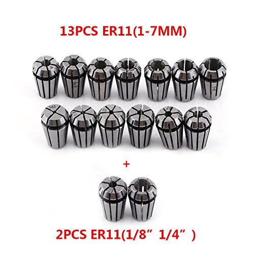 ER11 Collet Set, Spring Collet Chuck Set, 13st 1-7mm + 2st 1/8," 1/4," voor CNC Gravure Machine & Grinding Hulpmiddelen