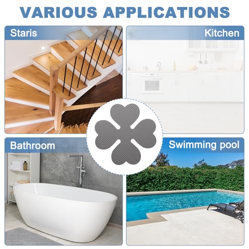 20 stuks Non Slip Bad Stickers, Non-Slip Douche Stickers met Scraper Badkamer Douche Vloer Stickers Vier Leaf Shape Leuke Treads Badkuipen, Grijs 5