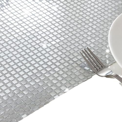 Silver Place Mats Glitter Sparkling 4 stuks Glitter Placemats Non-Slip Wear-Resistant Vinyl Placemats voor Keuken, Eettafel, Hotel, 30 x 45 cm 5