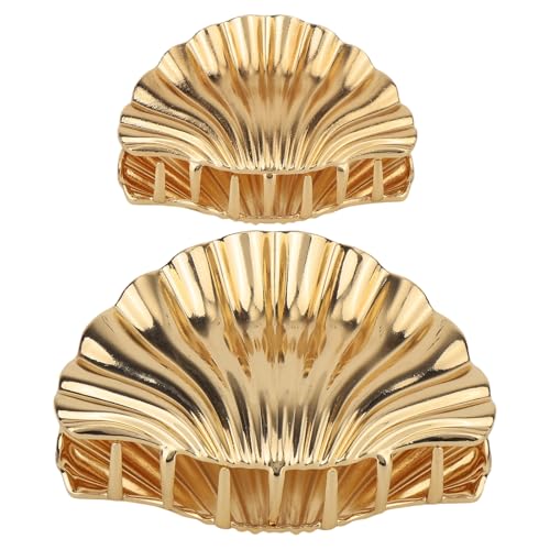 2 stukken Shell Hair Clip, Modieuze metalen haarspeld Shell Hair Claw Barrette Mermaid Accessoires voor vrouwen meisjes Perfect voor alle haartypes (Goud)