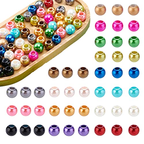 Ongeveer 150 st Parel kralen, 15 Kleuren ABS Plastic imitatie ronde grote gat kralen los spacer kralen voor doe-het-zelvers ketting armbanden sieraden maken, gat: 5mm