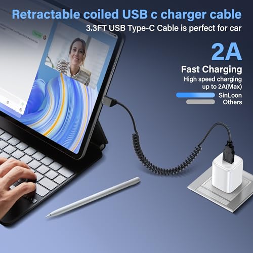 USB Type C C Coil Cable 5 Gbit/s 90 Degree Intrekbare USB 3.0 naar USB C Oplaadkabel en gegevensoverdracht voor telefoon, tablet en andere USB-C-apparaten (M naar D)