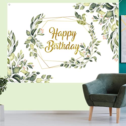 Verjaardagsdecoraties voor vrouwen, Goud Eucalyptus Green Leaves Achtergrond Banner, 30ste 40ste 50ste 60ste 70ste 80ste 90ste verjaardag foto achtergrond, Party Supplies, Welkom Teken, 150cmx90