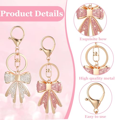 2PCS Boeg sleutelhanger portemonnee tas bedeltjes voor vrouwen, Rhinestone Bow Keychains Rugzak Charm Keychain Leuke handtas Charms Accessoires voor Purses Sleutelhangers 3