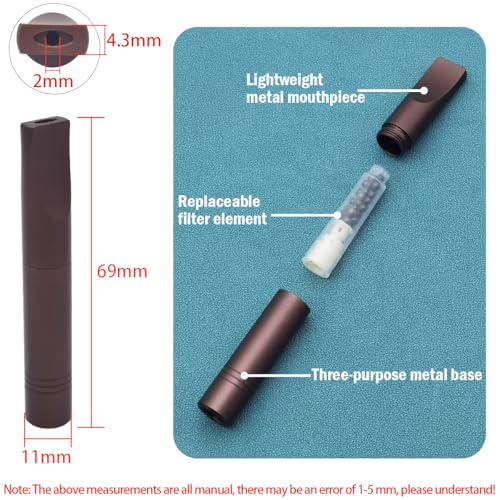 Sigaret Filter, Dujelixa Bruin Roken Filters, Metal Tar Filters 8mm/6.5mm/5.5mm Drie Toepassingen, 1 stuks Sigarettenhouder (Bevat Filter Element) + 12 stuks Filter Element + 2 stuks Plastic