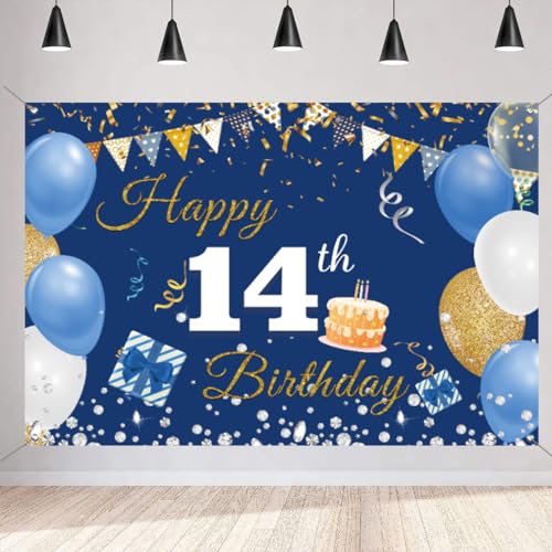 14e verjaardag decoratie jongen meisjes,14e verjaardag banner blauw,14e verjaardag stof teken poster,14e verjaardag achtergrond banner jongen verjaardag feest decoratie