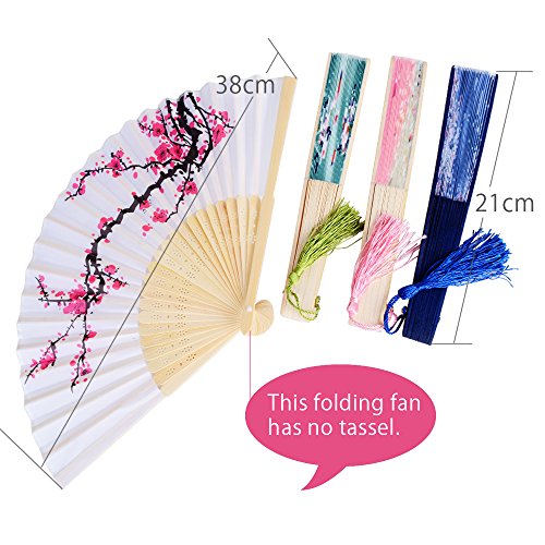 DEOMOR 4 st Hand Fans Opvouwbare Ventilatoren Hand Fans Bamboo Fans met Tassel Opvouwbare Ventilator Pocket Ventilator voor Wall Decoration Gift Huwelijk (15"x8.3")