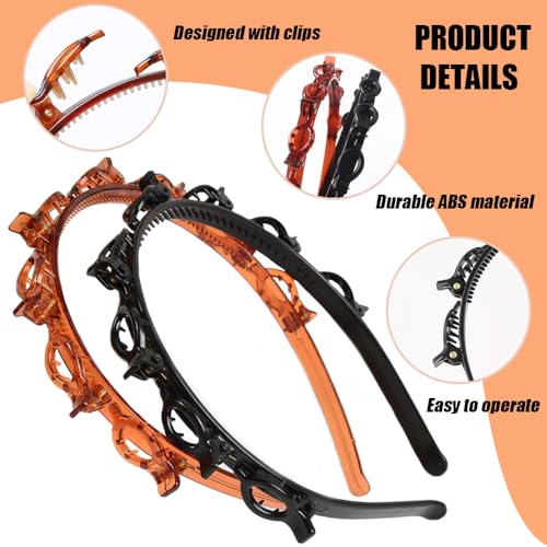 4 st. Double Bangs Hairpin, Twist en Clip Headband Multi-layer Hollow Geweven hoofdbanden Teeth Comb Hair Hoop Hoofdband met Clips bevestigd Haarspeld Hoofdbanden voor vrouwen 3