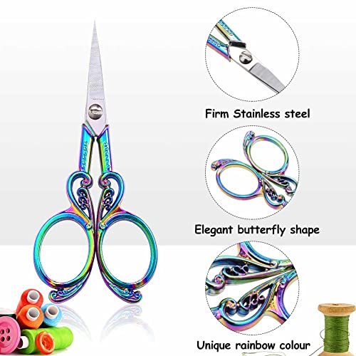 Borduurwerk schaar (vintage, klein scherp), roestvrij staal en titanium, kleurrijk, tweehandig, 11,5 x 4,8 cm, 30 g, inclusief blauwe beschermhoes 3