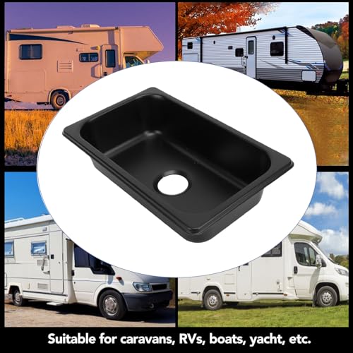 RV 304 Roestvrij stalen aanrecht Rechthoekige handbak met 40mm riooluitlaat voor boten Caravan Yachts boten (Spray Black GR‐1465B) 3