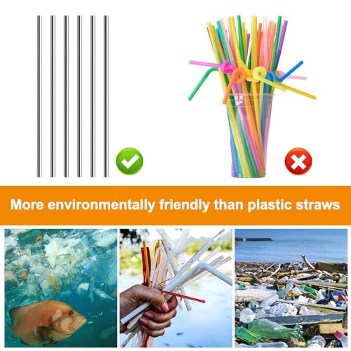 6 st Roestvrij stalen riemen, 1cm extra breed en 30cm lange herbruikbare straws Roestvrij staal met 2 reinigingsborstels, Eco-vriendelijk, Wasbaar, Ideaal voor gladheid, Milkshakes 5