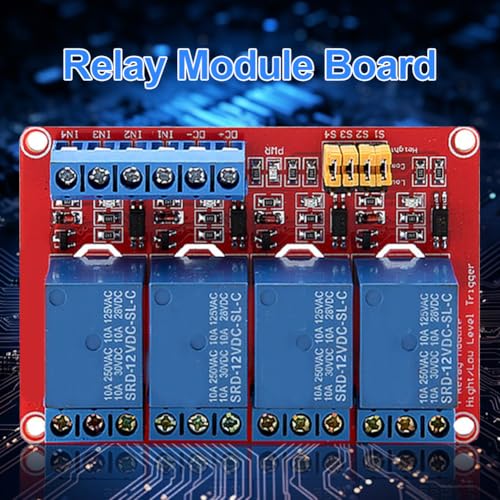 4 Channel Relay Module, 4 kanaal Relais Modulebord met Optocoupler Hoge en Lage Trigger Module voor 5V/12V/24V (12V) Relais 4