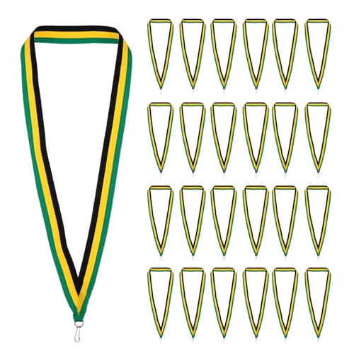 Award Neck Ribbons met Click Clips, 66 stuks Polyester Medal Lanyards Blanco Award Ribbon voor Competition Performance Sport Party Zwart/Geel/Groen