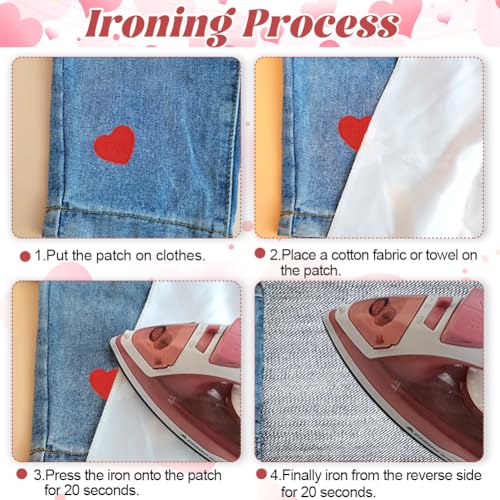 Strijkijzer op patches voor kleding, 20 stuks Cute Mini Red Heart Patch Iron On geborduurd Naai Patches voor kleding hoed sokken Jeans met naald en draad set 5