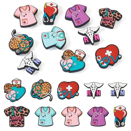 10 st. Verpleegkundige thema kralen Silicone kleurrijke verpleegster kleding Stethoscoop kralen Rubber ziekenhuis Focal Spacer kralen Bulk voor ketting sieraden armband oorbellen DIY vrouwen