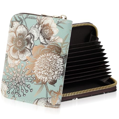 Credit Card houder voor vrouwen RFID bescherming lederen rits ID kaart Kaart Cases Kleine kaarthouder Portemonnee met munten Compartiment Business Card houder, groen, Hedendaagse