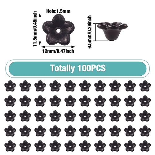 100 st. Zwarte bloem kralen caps 5-Petals Zwarte bloemen End Caps Opaque Hars Bloem kralen Cap voor DIY armband oorbellen ketting sieraden maken, Gat: 1.5mm 4