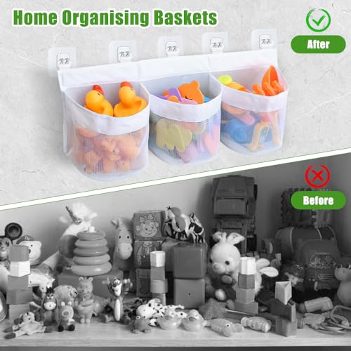 Bad Speelgoed opslagzak met 3 compartiments, opslagzak, badspeelgoed, opslagzak, badspeelgoed, Mesh Bag, opslag en sorteerspeelgoed (wit) 3