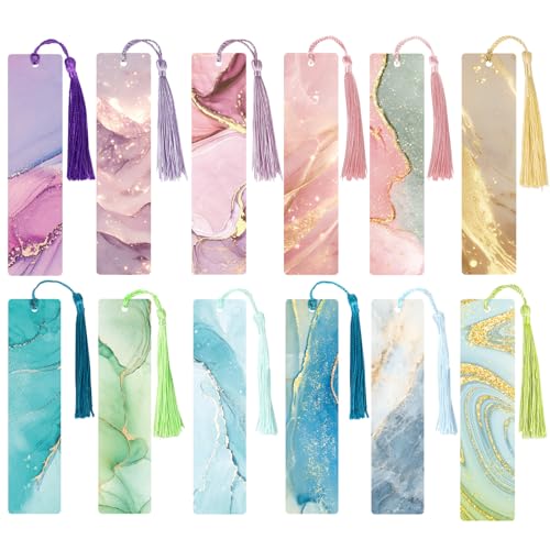 12 st. Papieren bladwijzers Marble Design Book Marker Vintage Book Mark met Tassels voor mannen Vrouwen Boek Lovers Stationery Bookish Reading Supply