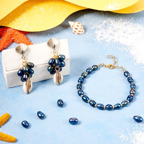 100st Zoetwater Parels Kralen Zwarte Rijst Vorm Natural Cultured Parel Kralen Fit DIY Vrouwen oorbellen ketting bruiloft sieraden maken 7~10mm, Gat: 1.8mm