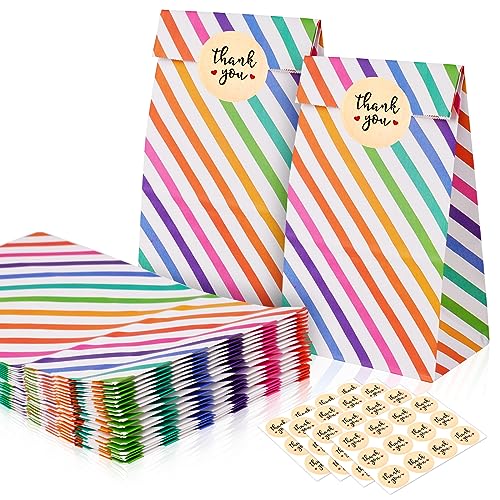 Cadeautas, 25st Slash Style Paper Bag Party Bags met leuke Stickers Hartelijk dank & donut feesttassen voor kinderen feest, viering, verjaardag, Halloween, Kerst (9 x 5,5 x 18 cm - Mini