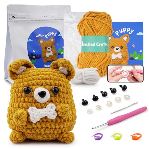 NesteldCrafts haak Set, Complete haak Set voor beginners en volwassenen, Breiset, Zachte garen, IJs Stripe lijn, Gift voor verjaardag, Stap-voor-stap Video instructies, Instructies (Puppy)
