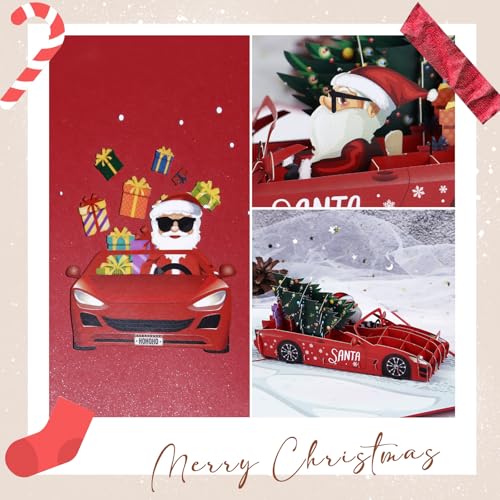 Kerstkaart met Envelop Kerstman Groetkaart Grappig 3D-kaart Decoratie Rode Truck met kerstboom voor Kerstmis Winter Vakantie 3