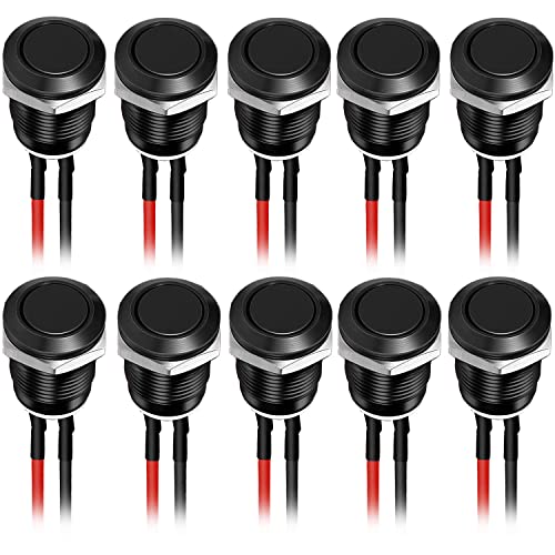 10st 12mm Knop Waterdicht, metalen drukknopschakelaar, Roestvrij staal, 12V Instantane drukknop, voor Horn, Bel, Car Round Mini Push Knop (Flat Head), Zwart