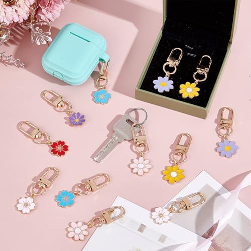 27Stuks 9 Styles Daisy Flower Keychain, 5-5,5 cm Bloem Legering Enamel hanger Handtas Sleutelhanger Bulk voor Handtas Mobiele Telefoon Decoratie Portemonnee Hanger 4