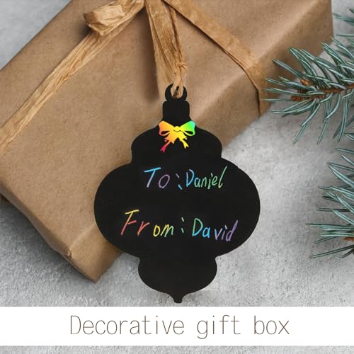 24st Kids Scratch Art Baubles Krasende en winnende Rainbow Decoratie Kerstboom Bamboe Pennen en Ribbon voor Hanging Gift Party DIY (A) 5