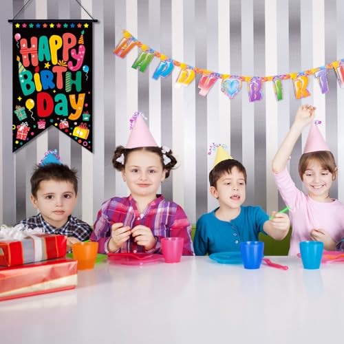 Happy Birthday Sign, Happy Birthday Deur Banner Decoratie Kleurrijke Verjaardagsdeur Porch Teken hangen achtergrond voor binnen en buiten muur decoratie verjaardag partij leveringen 5