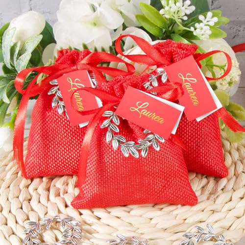 24 stuks Afstuderen Bedankt Candy Bags Hangers Laurel Krans Red Jute Bags Kaarten Afstuderen Feestgasten cadeau 4