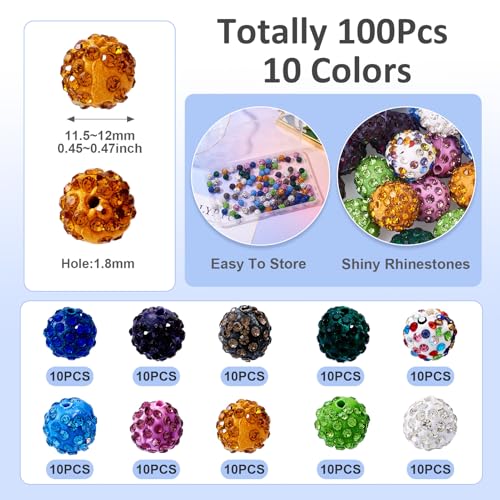 100st 12mm disco bal kralen, strass kristal kralen, ronde polymeer klei, strass kralen, bulk voor sieraden maken, kraal decoratie 3