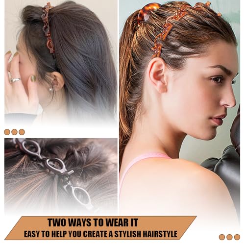 4 st. Double Bangs Hairpin, Twist en Clip Headband Multi-layer Hollow Geweven hoofdbanden Teeth Comb Hair Hoop Hoofdband met Clips bevestigd Haarspeld Hoofdbanden voor vrouwen 4