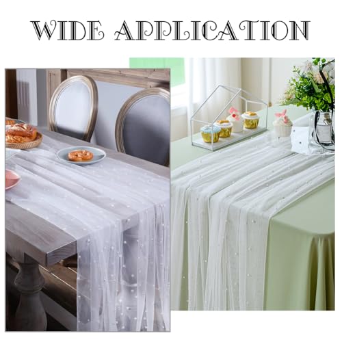 3 Yards Pearl Mesh Stof 1,92m Brede Kralen Tule Stof Doorschijnend Mesh Stof Bruids Veil bruiloft tafel decoraties voor douche jurk Veil huis, wit 5