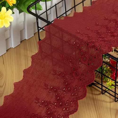 2 Yard 11cm Borduurwerk Cotton Lace Ribbon Lace Board Vintage Decoratieve Band Edges Lace Ribbons Kant stof Kant randen voor DIY ambachten Naaien bruiloft decoratie ambachtelijke decoratie, wijn rood
