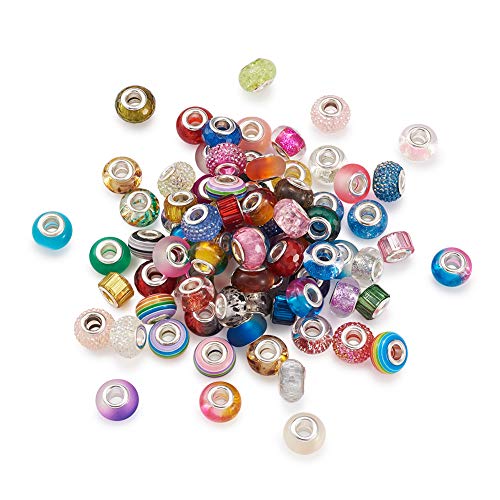 Grote Hole Resin Europese kralen Gemengde kleur zilveren kern Europese slang keten 100 stuks 4