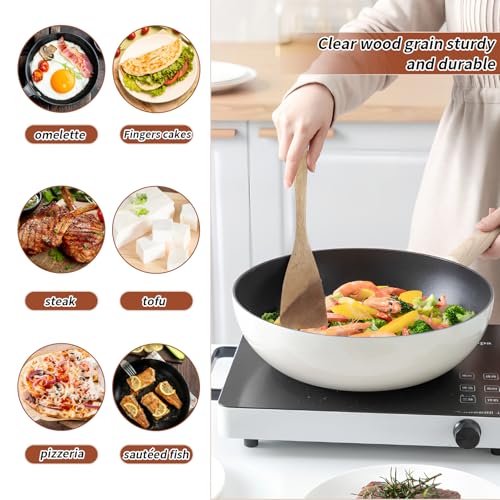 Houten keukenset, houten keukengerei voor koken, 6-Piece keukengerei met houder, houten spatula met gat, kooklepel, spatula, slaafvork voor beginners en kookliefhebbers 5