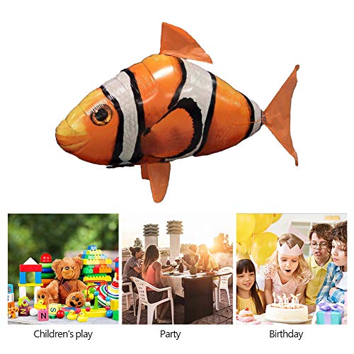 Opblaasbare Fish Flying Shark, Vliegende Shark Toy, Afstandsbediening Vliegende Haai Opgeblazen RC Opblaasbare Ballon Speelgoed Shark Clownfish Kids Cadeau(oranje Clownfish)