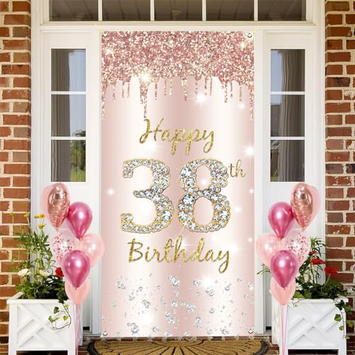 38e verjaardag decoratie vrouwen, Gelukkig 38e verjaardag deur banner roos goud,38e verjaardag stof teken poster deur decoratie,38e verjaardag achtergrond banner dames, verjaardag feest welkom teken 4