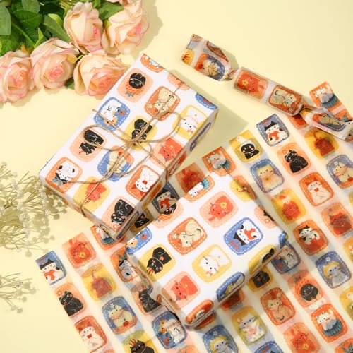 30 blad weefsel papier, 50x35cm schattig oranje kat Gedrukt cadeauverpakking Papier voor verjaardagen Baby Douches Huisdier partijen doe-het-zelvers 5