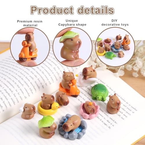 13 st. Mini Resin Capybara Beeldjes, Verzamelbare Dieren Speelgoed voor Auto Dashboard Decor Fairy Tuin Miniaturen Home Bureau Ornamenten DIY Ambachten Cadeau voor studenten Volwassenen 4