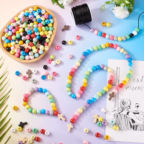 415 Stuks Rozenkrans maken Kit Cross Pasen kralen 12mm Assorted kleur Houten Ronde Kralen Bulk voor ketting sieraden armband oorbellen DIY Vrouwen Craft Kerstmis Keychain accessoire