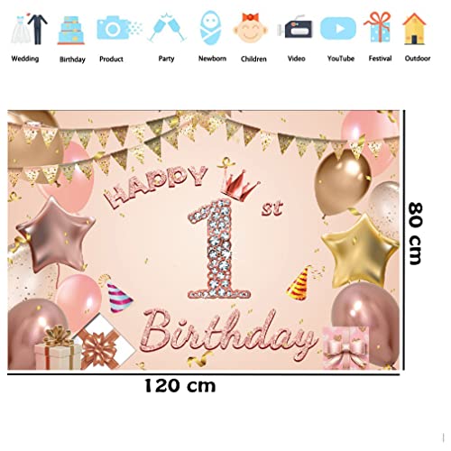 1e verjaardag meisje decoratie, banner 1e verjaardag roos goud, 1e verjaardag bord, verjaardag decoratie 1e verjaardag achtergrond banner voor meisjes