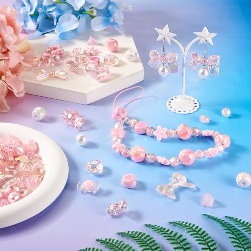 58 Stuks Diverse Acryl kralen Roze hart Bow Bloem lose kralen leuke ronde ambachtelijke kralen Bulk voor kralen Pen Lanyard sleutelhanger sieraden maken