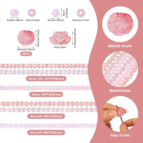 6 strengen roze kristal gefacetteerde glazen kralen met 20 st Matte kleur kleur acryl roze textuur ronde kralen voor doe-het-zelf armband ketting sieraden maken 3